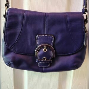 Coach Soho Deep Purple Leather Flap Buckle Y2K Crossbody Bag